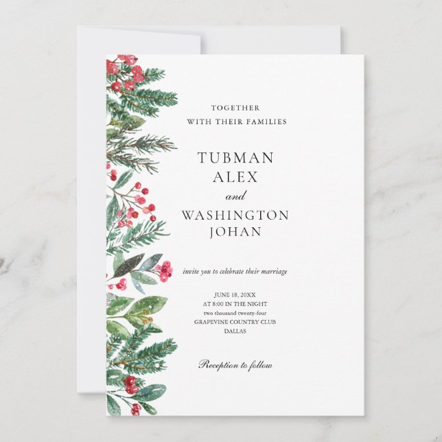 Winter Berries Gräs Cone Greenery Bröllop Inbjudningar (Framsida)
