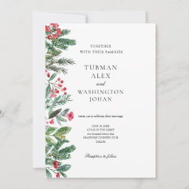 Winter Berries Gräs Cone Greenery Bröllop Inbjudningar