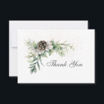 Winter Berries Gräs Greenery Inspirational Bröllop Tack Kort<br><div class="desc">Winter-tack-kortet visar en elegant vattenfärgsdesign som innehåller vita bär,  gräs-koner och grönska med glasögon från guld. Det går att anpassa eller radera det bakre meddelandet för en handskriven anteckning. Val av bra för helgdagarna jul och vinter.*_</div>