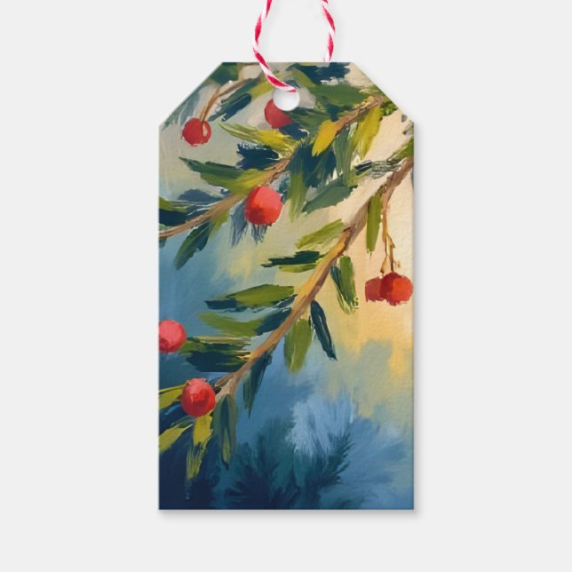 Winter Berries & Greenery | Helgdag jul Presentetikett (Framsidan)