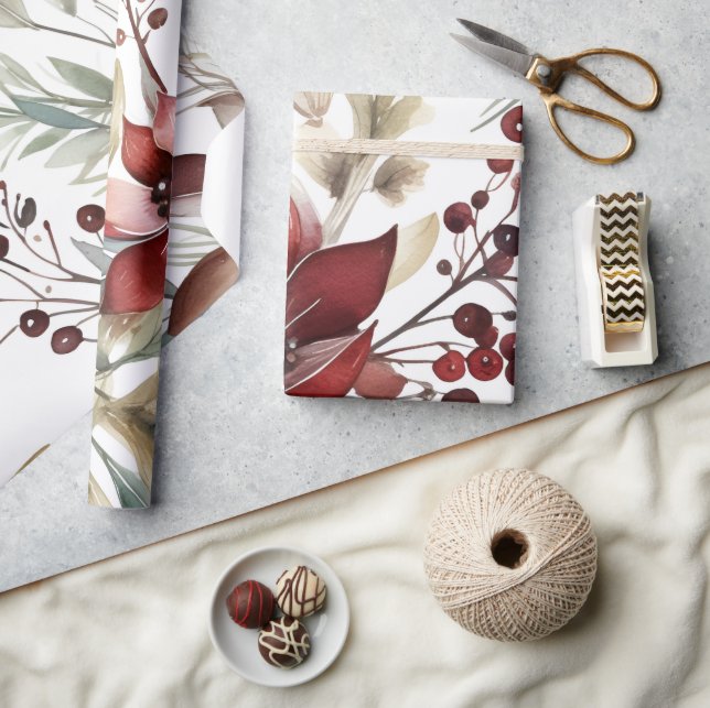 Winter Berries Greenery Watercolor Helgdag Presentpapper (Hantverk)