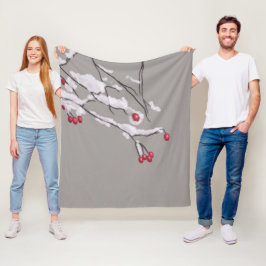 Winter Berries Grenar täckt i Snö Fleecefilt