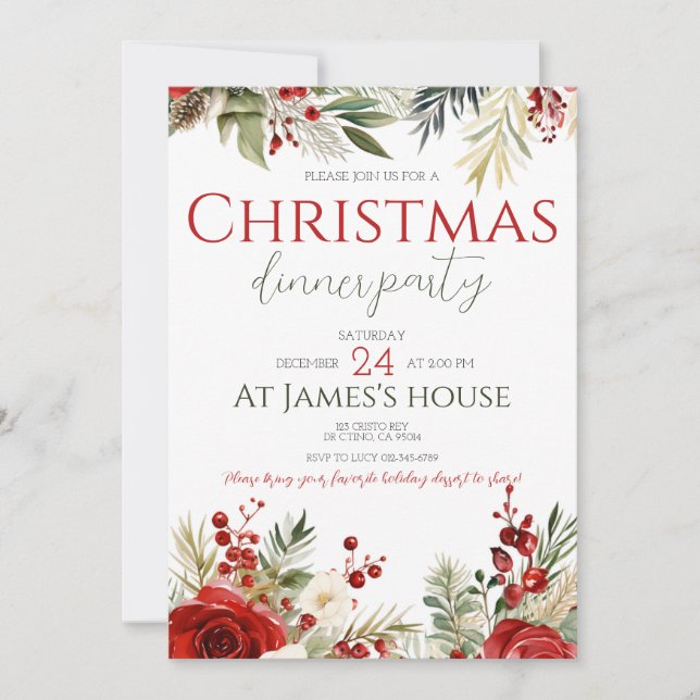 Winter Berries Helgdag Holly jul Party Inbjudningar (Framsida)