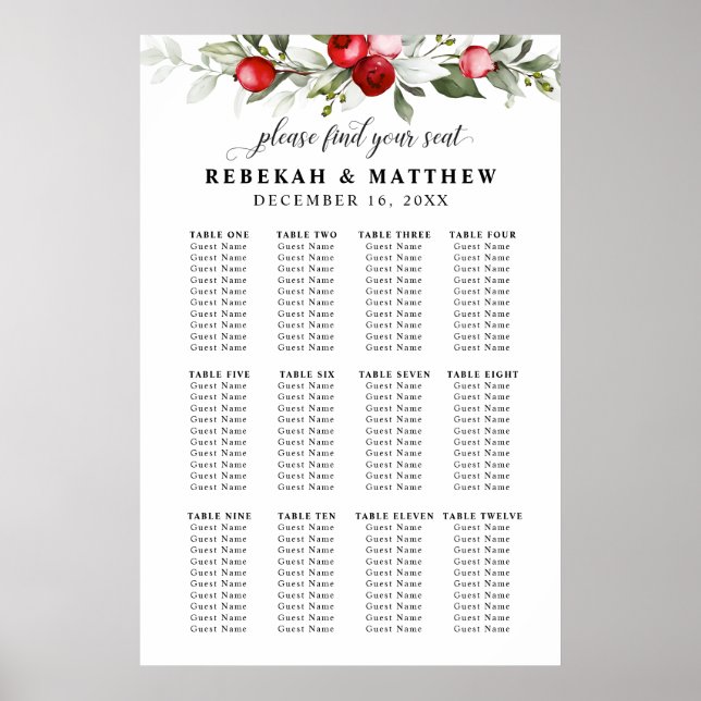 Winter Berries | Hitta ditt säte | Sittdiagram Poster (Framsidan)