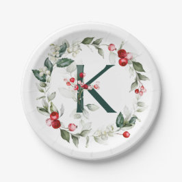 Winter Berries Monogram K Papper Plate