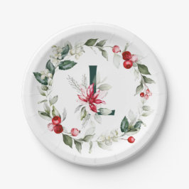 Winter Berries Monogram L Papper Plate