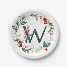 Winter Berries Monogram W Papper Plate