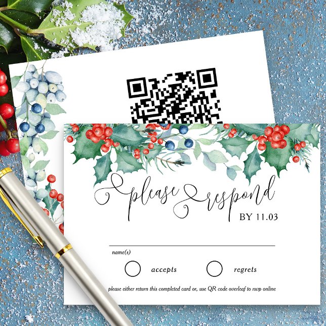 Winter Berries och Holly Bröllop webbplats och OSA Kort (RSVP with option of traditional response or online rsvp from my Winter Berries wedding suite)