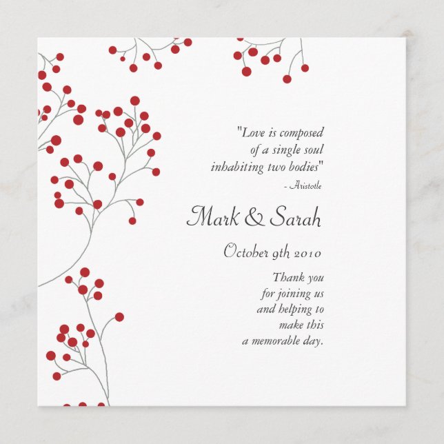 Winter Berries Red Bröllopsprogram Program (Framsida)