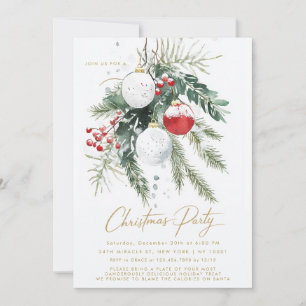 Winter Berries Red White Ornaments jul Party Inbjudningar