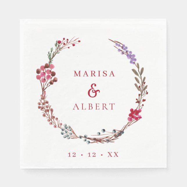 Winter Berries Wandan Bröllop Pappersservett (Framsidan)