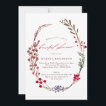 Winter Berries Wandan Inbjudningskort för möhippan<br><div class="desc">Ett vackert festive inbjudningskort för möhippan med en vattenfärgad hästskandedräkt av vinterbär i rött,  blått och brunt,  med grönt löv. "möhippa" finns i det röda moderna stil-teckensnittet för kalligrafi.</div>