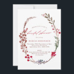 Winter Berries Wandan Inbjudningskort för möhippan<br><div class="desc">Ett vackert festive inbjudningskort för möhippan med en vattenfärgad hästskandedräkt av vinterbär i rött,  blått och brunt,  med grönt löv. "möhippa" finns i det röda moderna stil-teckensnittet för kalligrafi.</div>