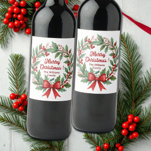 Winter Berries Wandan Red Bow Vinflaska Etikett