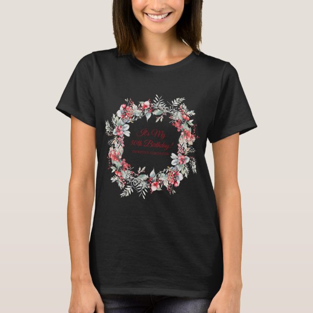 Winter Berry 30th Birthday Elegant T Shirt  (Framsida)