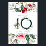 Winter Berry | Bordsnummer 10<br><div class="desc">Denna ömtåliga vattenfärgsgrej gräns har traditionell färg, grönt av skog, oliv grönt och kranbärröd på ljust vitt. Bordsnumret finns i centrum i grönten av skogarna med röda bär och grön. De återstående uppgifterna om bröllop är direkt nedan. All text kan redigeras till kostym efter evenemangets behov. Koordinerar med andra artiklar...</div>