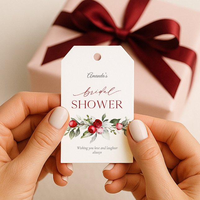 Winter Berry Bridal Shower Tag Presentetikett (Skapare uppladdad)