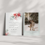 Winter Berry Poinsettia sparar datumkortet Inbjudningar<br><div class="desc">Vinterberry och bröllop-foto på jultomten med enkel och elegant sparar datumkortet.</div>