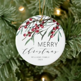 Winter Berry Script God jul Helgdag Julgransprydnad Keramik