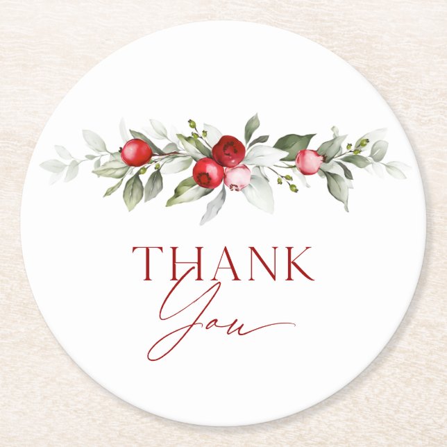 Winter Berry Thank You Bridal Shower Underlägg Papper Rund (Framsidan)