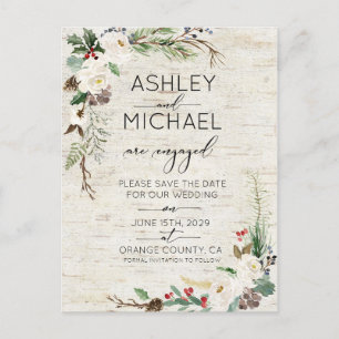 Winter Birch Calligraphy Bröllop spara datum Meddelande Vykort