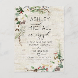 Winter Birch Calligraphy Bröllop spara datum Meddelande Vykort