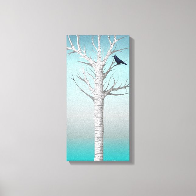 Winter Birch Grove w/bird 10x20 Wrapped Canvas (Framsida)