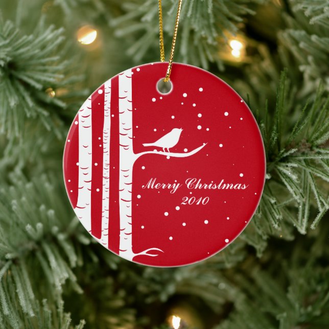 Winter Birch och Bird Julgransprydnad Keramik (Träd)