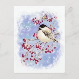 Winter Bird genom Snöfönstret. Julscenen Helg Vykort