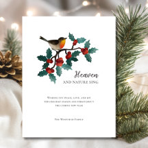 Winter Bird Holly Berries Magnetiskt julkort