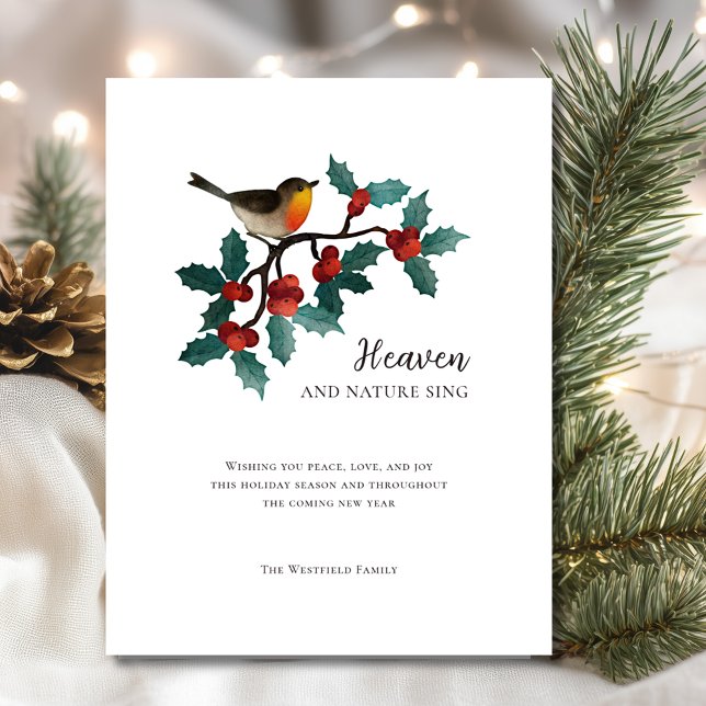 Winter Bird Holly Berries Magnetiskt julkort (Heaven and Nature Sing Winter Bird Holly Christmas Holiday Card 4.25 x 5.5 inches)