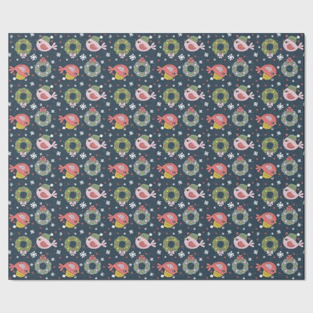 Winter Bird i Sticka Cap Helgdag Gift Wrap Presentpapper (Seam)