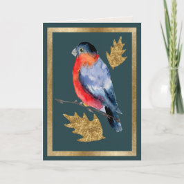 Winter Bird med Golden Holly Löv Card Kort