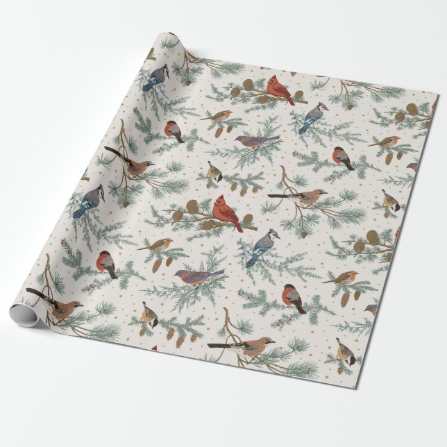 Winter Bird Mönster Gift Wrapping Papper Presentpapper (Utrullad)