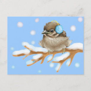 Winter Bird vid snö Gren Vykort