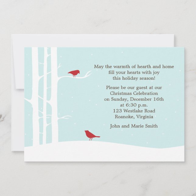 Winter Birds Helgdag Firande Inbjudningar (Framsida)