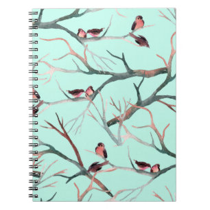 Winter Birds Träd Grenar Watercolor Anteckningsbok