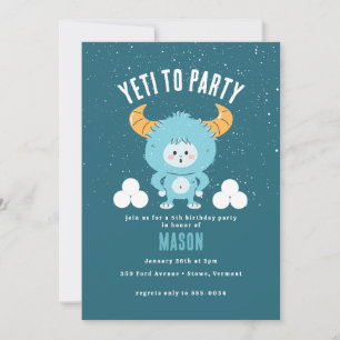 Winter Birthday Blue Boy Snö ’Yeti to Party’ Inbjudningar