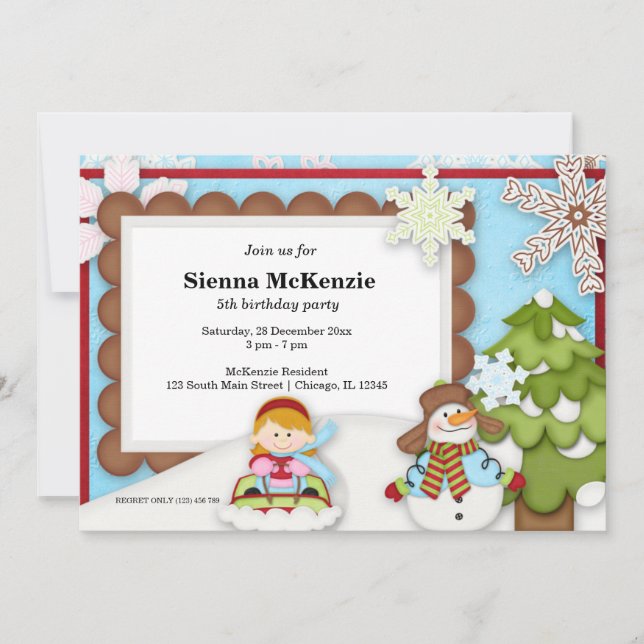 Winter Birthday Inbjudningar (Framsida)