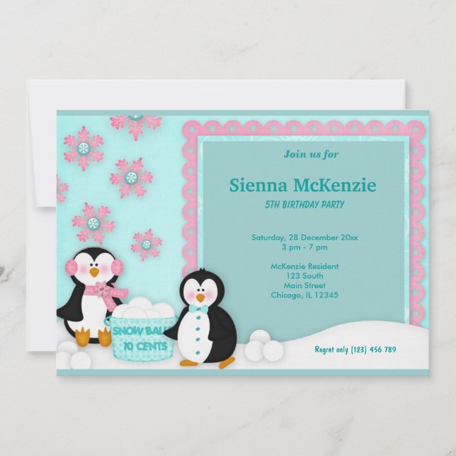 Winter Birthday Inbjudningar (Framsida)
