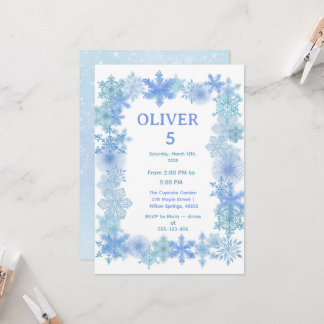 Winter Birthday Invitation, Minimalist Snowflake  Inbjudningar
