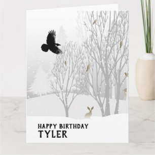Winter Birthday Snowy Woodland Träd Snö Animals Kort