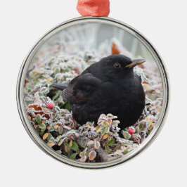 Winter Blackbird Ceramic Ornament