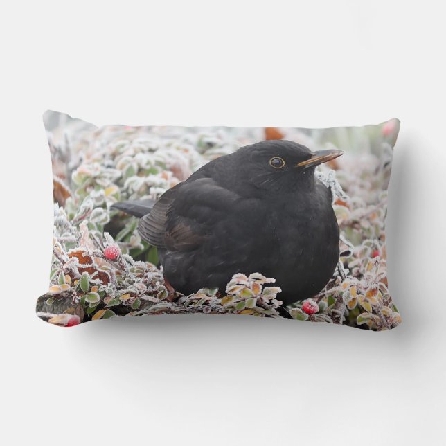 Winter Blackbird Lumbarkudde (Framsida)