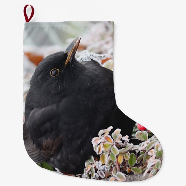 Winter Blackbird Stor Julstrumpa (Framsidan)