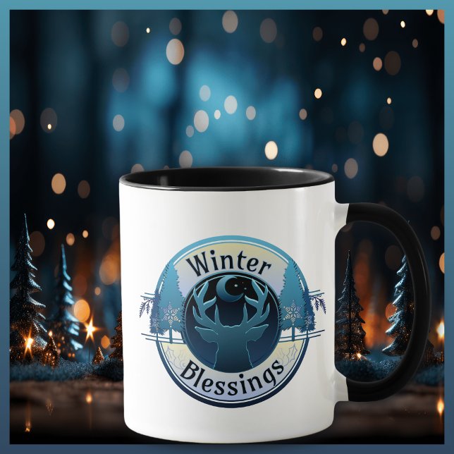 Winter Blessings Hjort och Måne Badge Mugg (Skapare uppladdad)