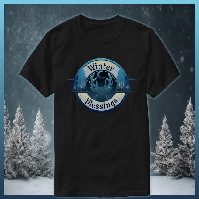 Winter Blessings Hjort och Måne Badge T Shirt (Skapare uppladdad)