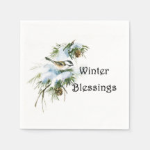 "Winter Blessings" Pappra Napkins Chickadee Snö