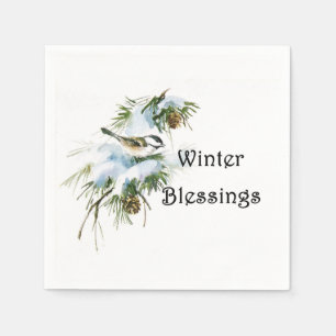 "Winter Blessings" Pappra Napkins Chickadee Snö Pappersservett
