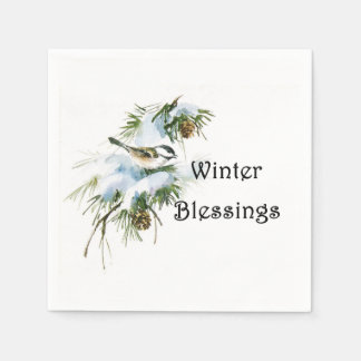 "Winter Blessings" Pappra Napkins Chickadee Snö Pappersservett